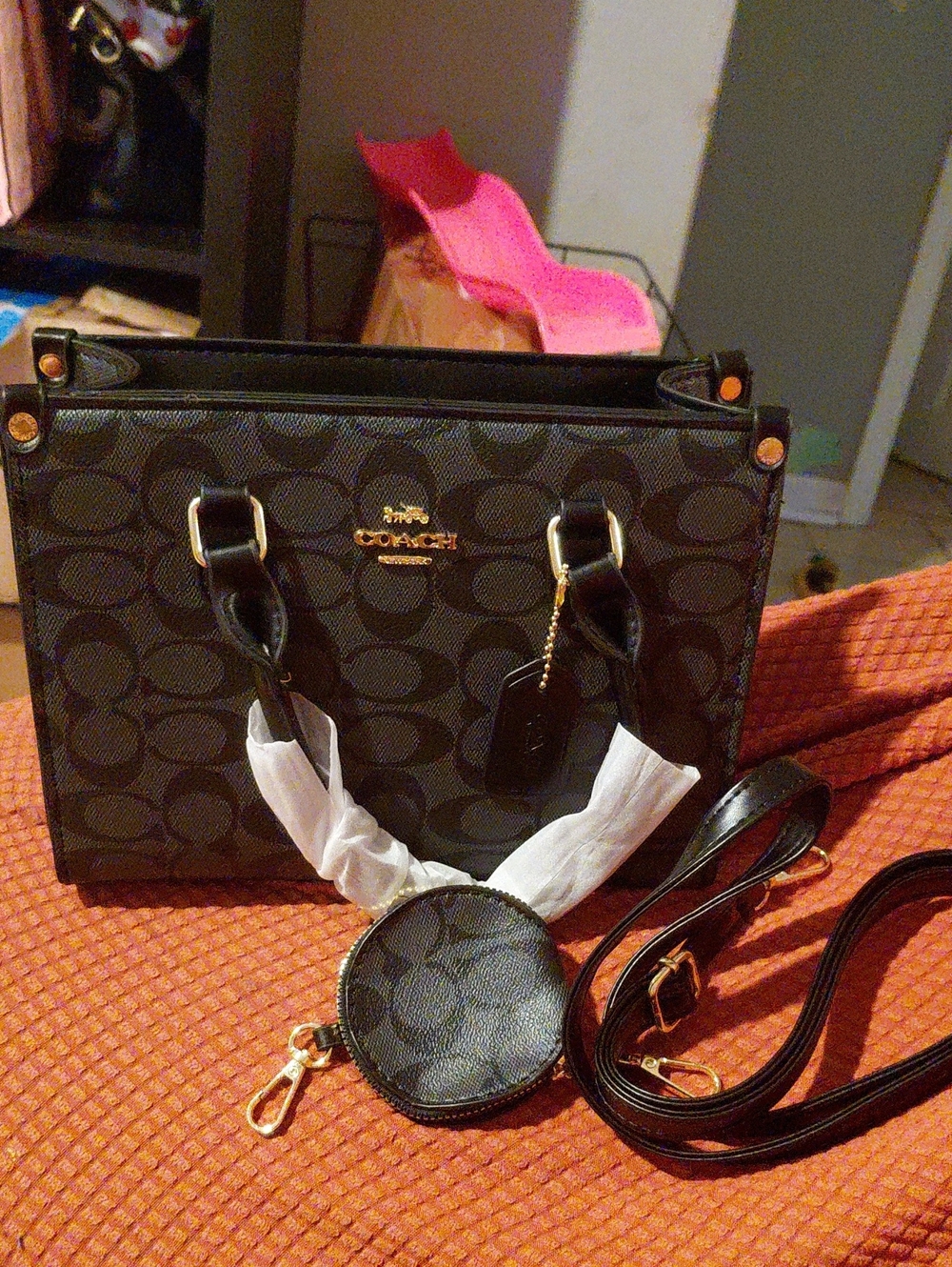 Coach Signature Canvas Satchel in Black and Brown